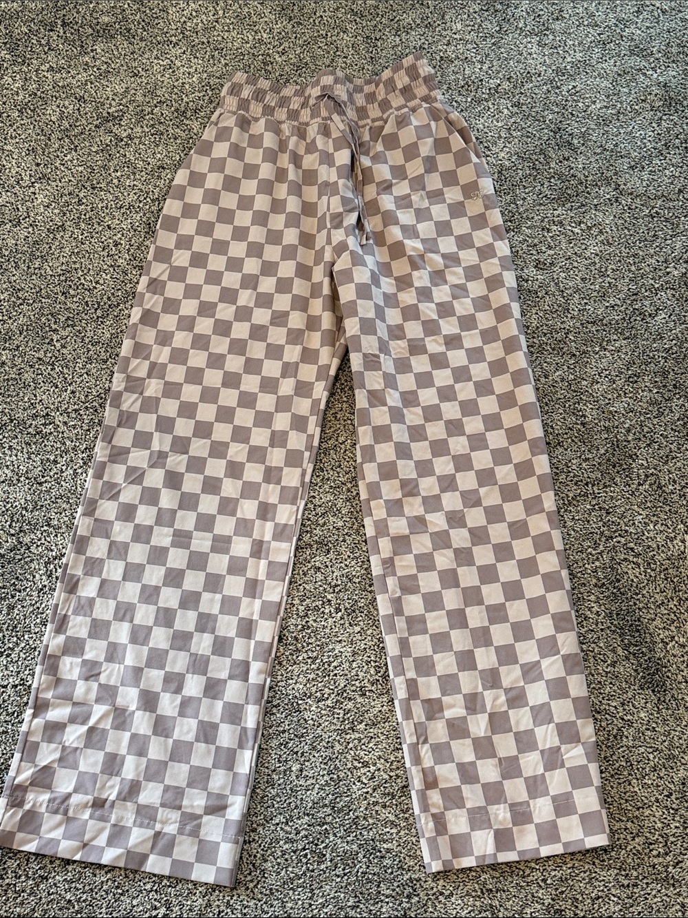 Albion Taupe and White Checkered Jogger Pants